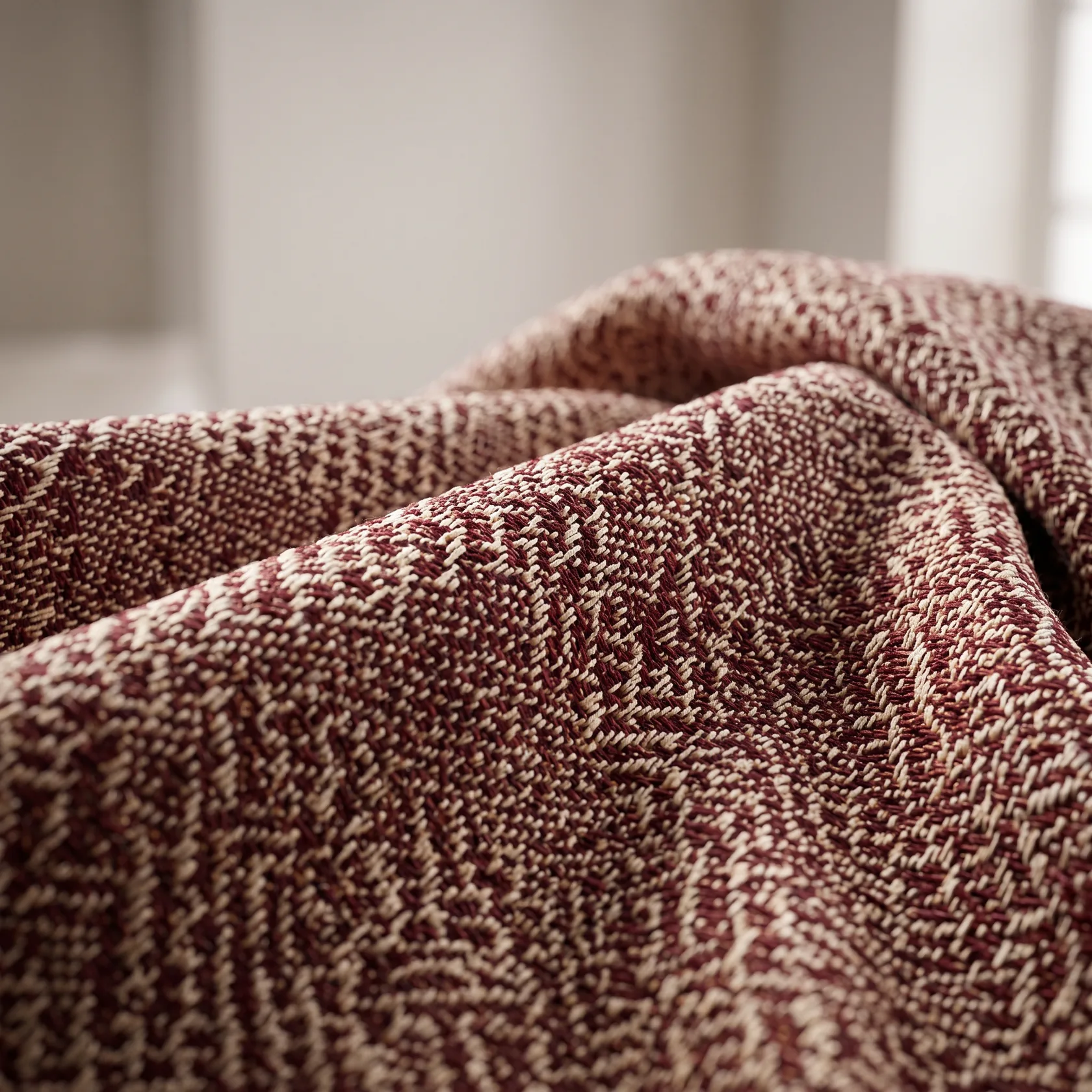 Tejido jacquard borgoña y marfil para tapicería